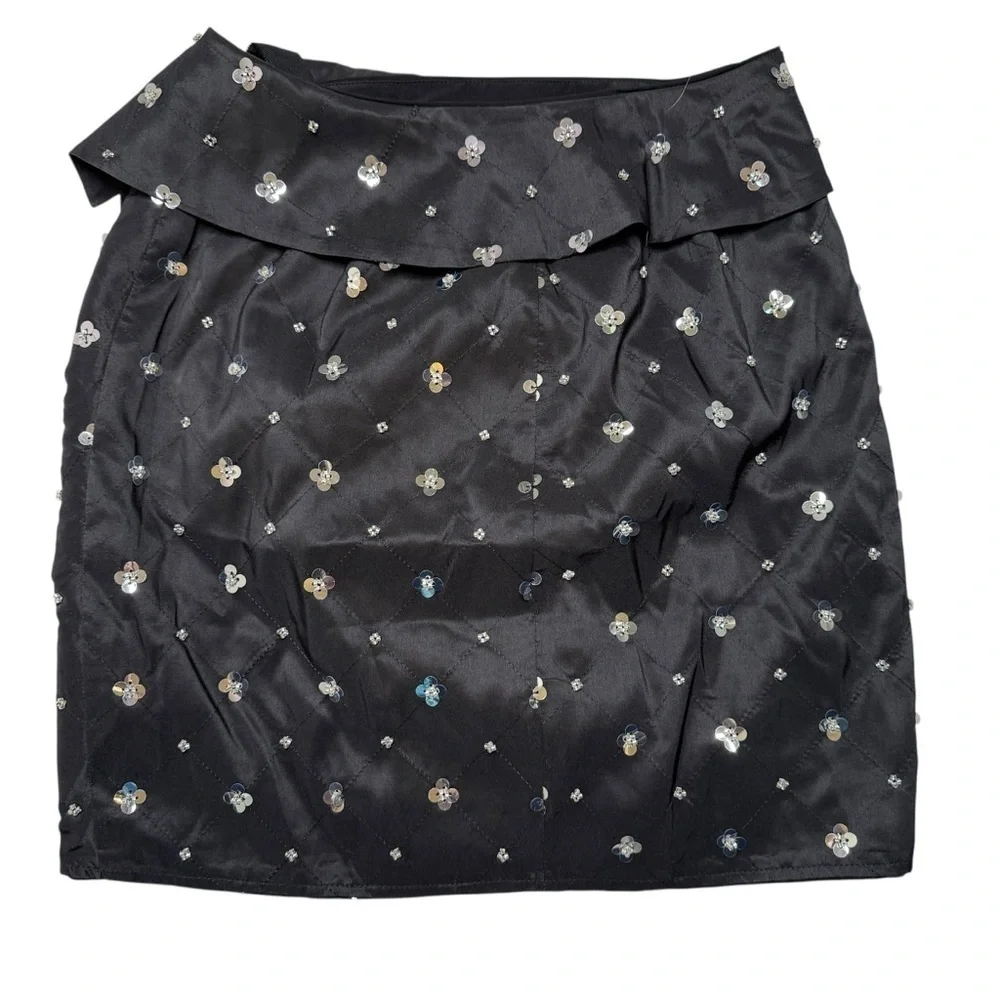 Self-Portrait Elegant Black Skirt with Floral Sequin Accents sz 2 NWT